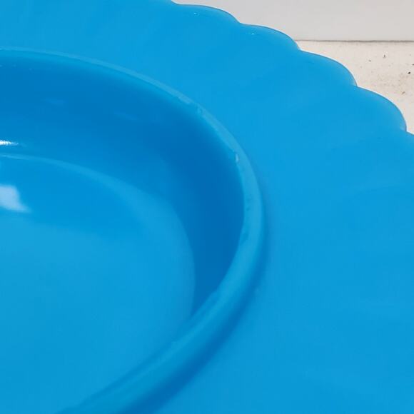 Vtg Round Butter Dish Blue Milk Glass Floral Vine 5.25" - Picture 12 of 15